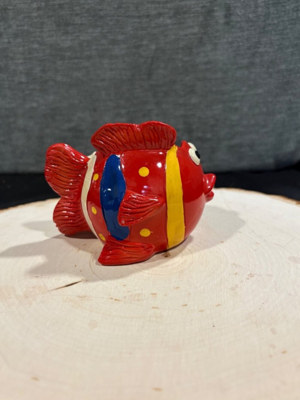 Ceramic Fish-Shaped Planter/Decorative Bowl Vibrant Red & Yellow Nautical - Picture 5 of 10